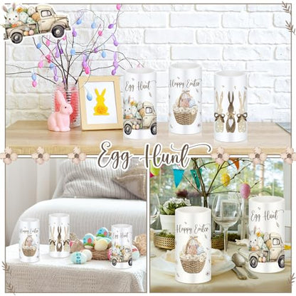 Retisee 3 Pcs Farmhouse Easter Flameless LED Candles Battery Operated Bunny Spring Flickering Pillar Candles with Remote Rabbit Happy Easter Centerpiece for Bedroom Living Room Dinner Table Decoration - style: Rabbit