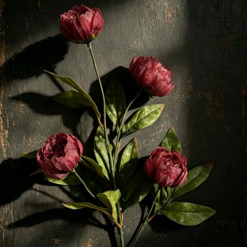 6Pcs Burgundy Peony Artificial Flowers for Vase - color: Burgundy, size: 6Pcs