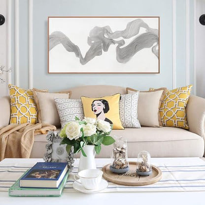 Framed White Modern Abstract Wall Art For Living Room Prints 20" X 40" - color: White Silver, size: 40"L x 20"W