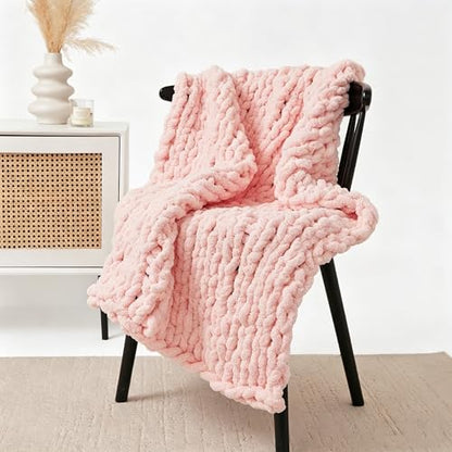 Soft Chunky Knit Throw Blanket for Couch, Cozy Warm Knitted Blankets - color: Pink, size: 48"x71"(Large Size Throw)