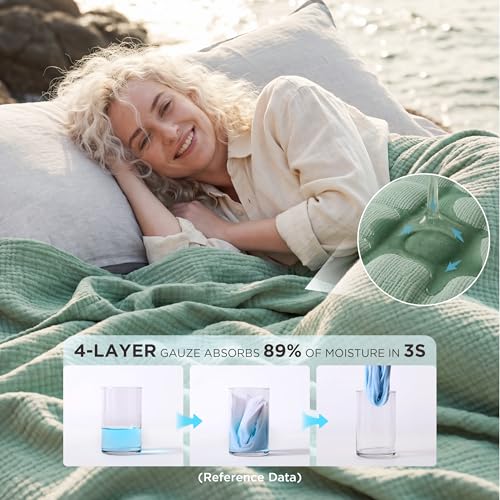 Bedsure 100% Cotton Muslin Blankets for Adults, King, 4-Layer, Sage Green - color: 02 - Sage Green, size: King (108" X 90")