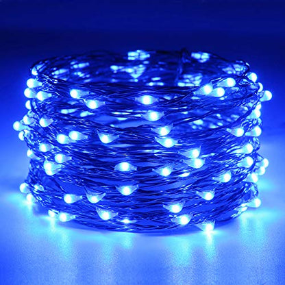 RUICHEN Fairy Lights Plug in with Remote, Copper Wire 33 Ft 100 LED, Blue - color: Blue