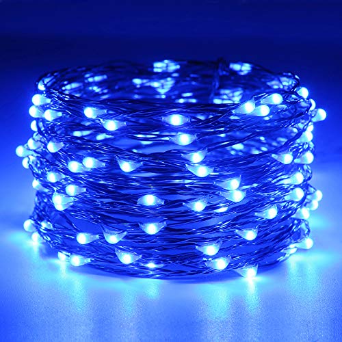 RUICHEN Fairy Lights Plug in with Remote, Copper Wire 33 Ft 100 LED, Blue - color: Blue