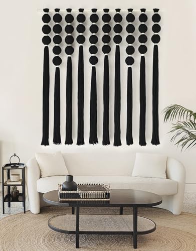 Macrame Wall Hanging Black Sphericity Fiber Yarn Art Boho Decor 39"W*39"L - color: Black