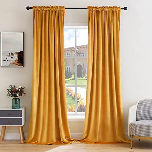 MIULEE Mustard Yellow Blackout Velvet Curtains Drapes 72 Inch Long 52"x72" - color: Mustard Yellow, size: 52"W x 72"L (Pack of 2)
