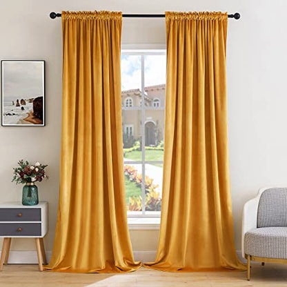 MIULEE Mustard Yellow Blackout Velvet Curtains Drapes 72 Inch Long 52"x72" - color: Mustard Yellow, size: 52"W x 72"L (Pack of 2)