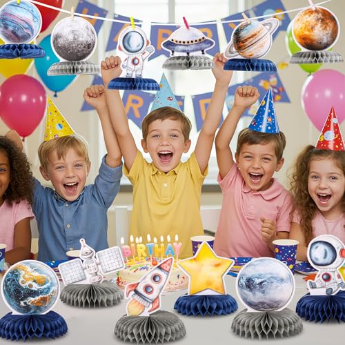 12 PCS Space Theme Party Decorations Outer Space Honeycomb Centerpieces - style: Space