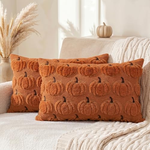 AVOIN colorlife Caramel Fall Pumpkin Throw Pillow Covers 12x20 Inch - color: Caramel, size: 20" x 12" (Pack of 2)