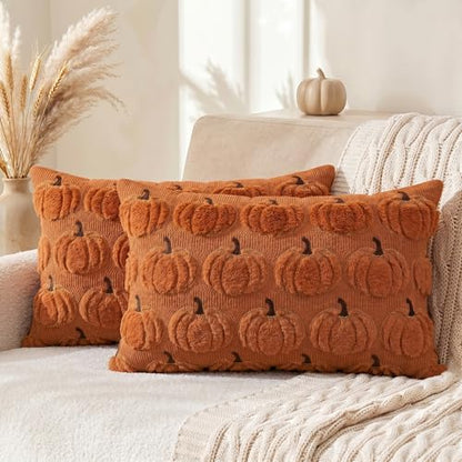 AVOIN colorlife Caramel Fall Pumpkin Throw Pillow Covers 12x20 Inch - color: Caramel, size: 20" x 12" (Pack of 2)