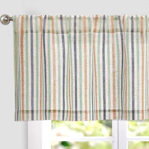 jinchan Linen Boxter Stripe Valances for Window 16 inch,Coastal,1 Panel - color: Boxter Stripe | Multi Coastal on Linen, size: 50"W x 16"L (Pack of 1)