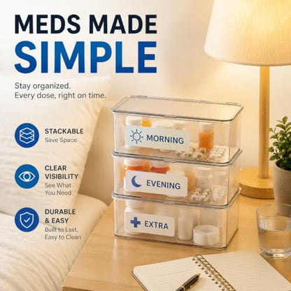 ZENFUN Set of 3 Small Stackable Storage Bins with Hinged Lid, Acrylic Organizer Box, Clear Makeup Organizer Box, Cosmetic Case for Home, Office (Pack of 3) - size: 10.8*6.8*3.7 inch (Pack of 3)