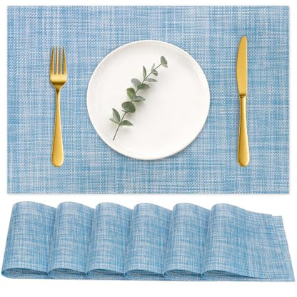 HOOMIL Placemats Set of 6, Heat Resistant, Sky Blue - color: Sky Blue, size: Set of 6