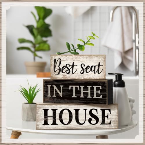 Moucuny 4 Pcs Bathroom Shelf Decor Sign Best Seat In The House Wooden Block - style: Best Seat in the House