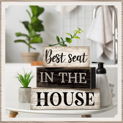 Moucuny 4 Pcs Bathroom Shelf Decor Sign Best Seat In The House Wooden Block - style: Best Seat in the House