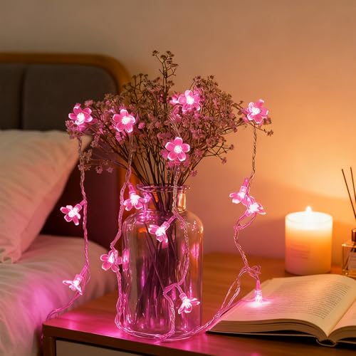 USB & Battery Powered Pink Cherry Blossom Flower String Lights Party Decor - color: Pink