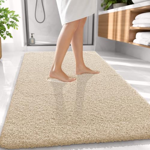OLANLY Microfiber Large Bathroom Rugs 59x35, Soft Absorbent Bath Mat, Sand - color: Sand, size: 59" X 35"