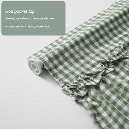 Silnuo Sage Green/White Plaid Gingham Ruffle Window Valance 52" W x 18" L - color: Green, size: 52"W x 18"L (Pack of 1)