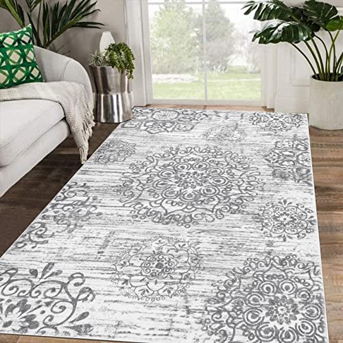 HEBE Area Rug for Living Room 4'x6', Washable Non Slip Boho Bedroom Rug - color: Grey, size: 4' x 6' (Rectangular)