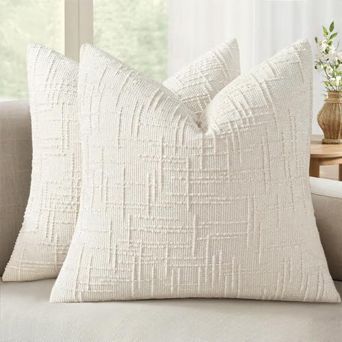 MIULEE Chenille Textured Throw Pillow Covers Cream White 20x20 Set of 2 - color: Cream White, size: 20" x 20" (Pack of 2)