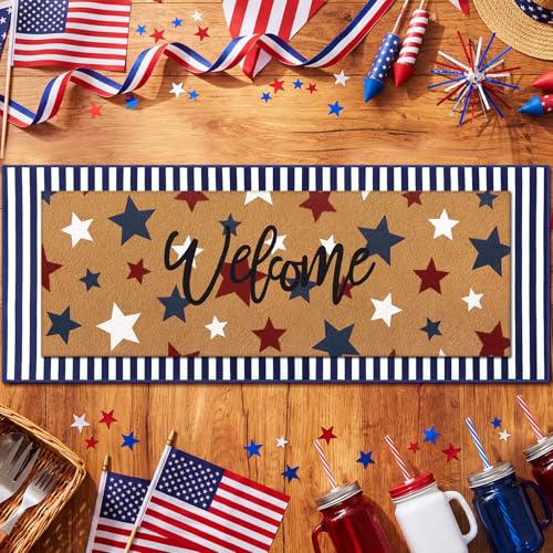 Tinideya 2 Pcs Large 4th of July Layered Doormat Patriotic Front Door Mat - color: Blue, style: 4th of July