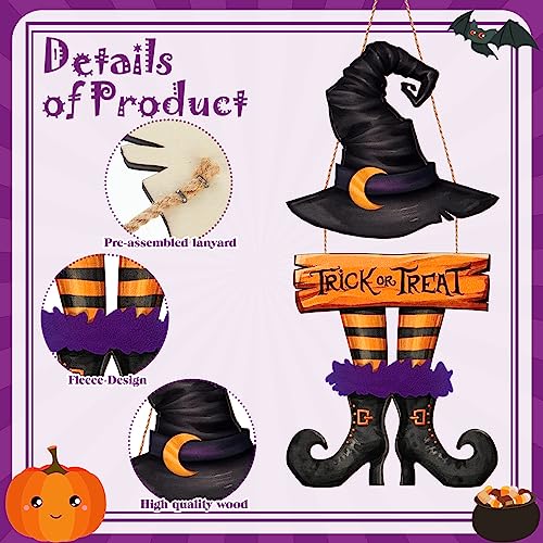 BBTO Halloween Door Decorations Witch Wreath Decor Trick or Treat Wood Sign - style: Witch