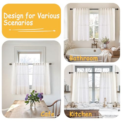 YoungsTex Linen Semi Sheer Curtains 45 Inches Long 2 Panels Set - color: Ivory White, size: 42"W x 45"L (Pack of 2)