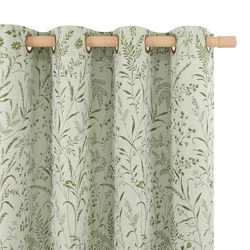 BGment Green Leaf Linen Curtains for Living Room 63 Inch Length 2 Panels - color: Green, size: 52"W x 63"L (Pack of 2)