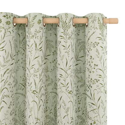 BGment Green Leaf Linen Curtains for Living Room 63 Inch Length 2 Panels - color: Green, size: 52"W x 63"L (Pack of 2)