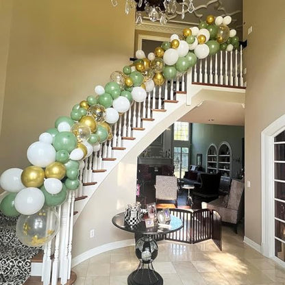 12 Inch Sage Green Gold Balloons for Safari Woodland Baby Shower Birthday - color: Sage Green White