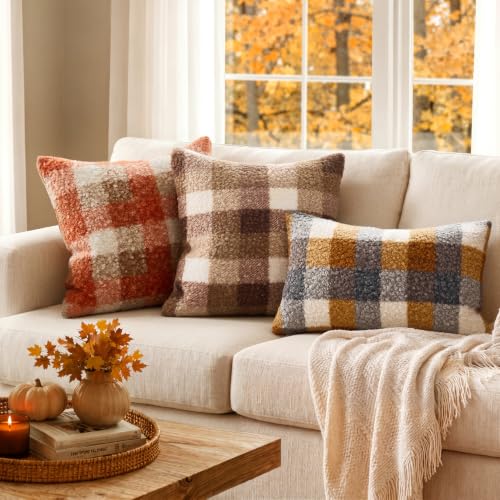 MIULEE Fall Plaid Pillow Covers Boucle Yellow Blue 12x20 Set of 2 Lumbar - color: Yellow Blue, size: 20" x 12" (Pack of 2)