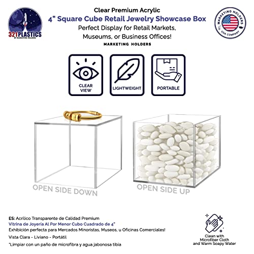 Baseball Display Box Clear Acrylic Cube 4" Square Memorabilia Showcase Dust Cover Ball Protector No Base 1 Side Open No Assembly by Marketing Holders - size: 4" Cube-Clear
