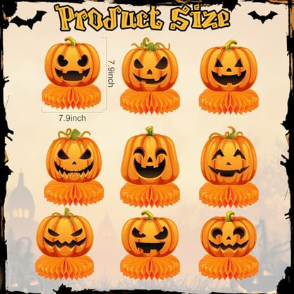 Faccito 9 Pcs Halloween Pumpkin Honeycomb Centerpieces Table Decorations - style: Cute