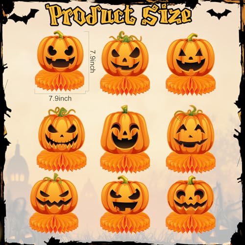 Faccito 9 Pcs Halloween Pumpkin Honeycomb Centerpieces Table Decorations - style: Cute
