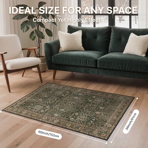 Bavni 3x5 Washable Area Rug for Living Room, Dark Green Brown - color: Dark Green Brown, size: 3' x 5' (Rectangular)
