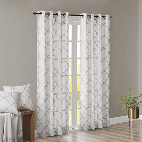 Madison Park Fretwork Print Window Curtain 1 Panel, 50x63 Ivory/Grey - color: Ivory/Grey, size: 50"W x 63"L (Pack of 1)