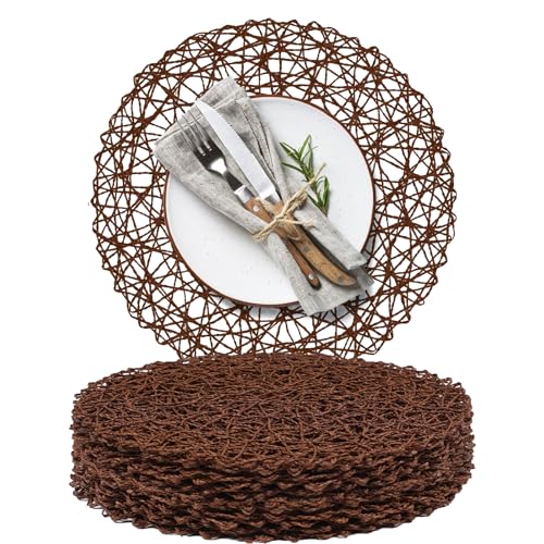 AHHFSMEI Paper Braided Round Placemats Set of 12 Natural Non-Slip Heat Resistant Table Mats for Dining Tables Woven Indoor & Outdoor Place mats(Coffee,12) - color: Coffee