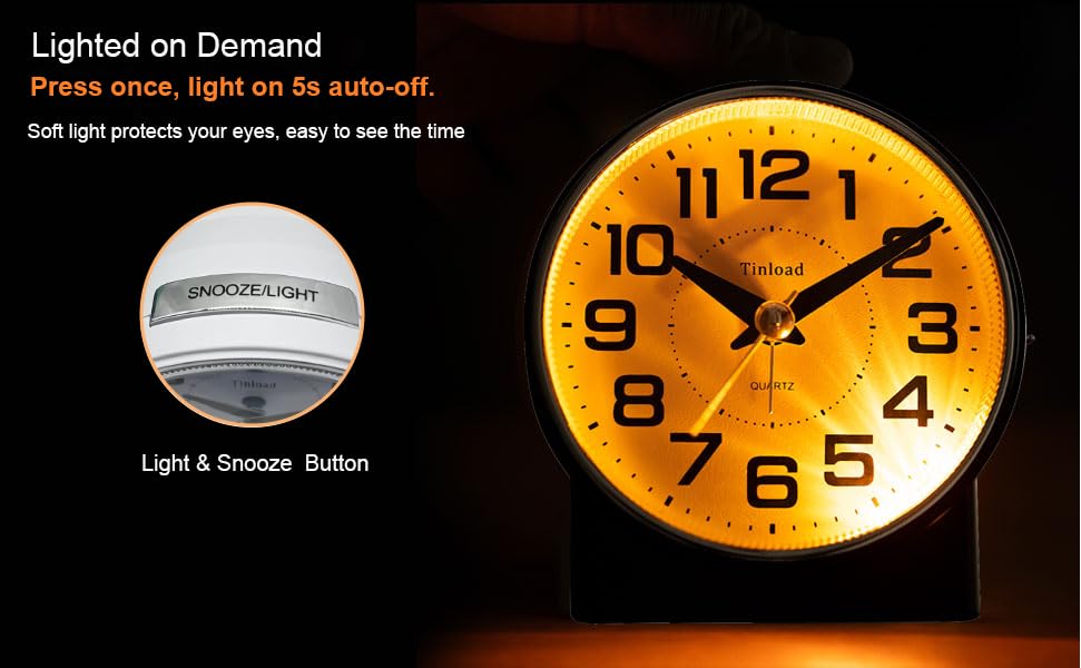 Tinload 4.3" No Ticking Analog Alarm Clock,Silent Readable for Seniors,Easy to Set,Gradual Rise Alarm,Big Numbers,On/Off Switch on Side,Gentle Wake,Snooze,Lighted on Demand,Battery Operated,White - color: White