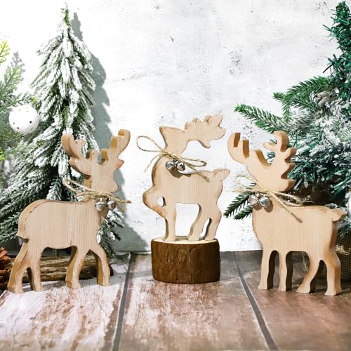 COCHIE Cute Christmas Tiered Tray Decor Indoor, Wooden Reindeer Christmas Tabletop Decorations and Xmas Tree Centerpiece, Reindeer Sign Standing Elk Decor for Home Party Decorations (Brown) - style: Brown
