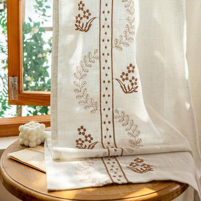 Beige linen blend brown embroidery FloralGrommet Curtains, 55“X95",2 Panels - color: Brown, size: 55"W x 95"L (Pack of 2)