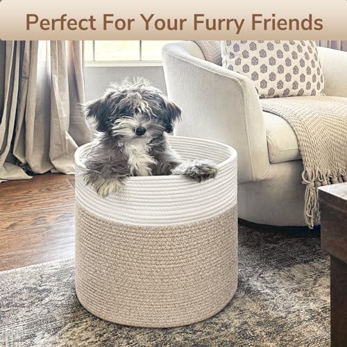 Goodpick Woven Rope Basket for Blankets Fit Nursery & Living Room, 45L - color: Light Brown, size: 15.8x15.8x13.8 Inch (Pack of 1)