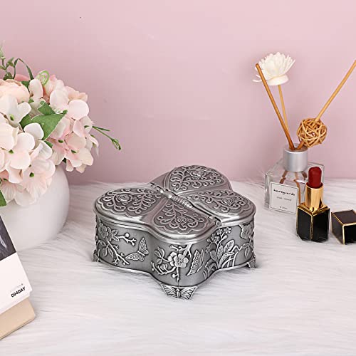 Hipiwe Antique Metal Jewelry Box Butterfly Shape Jewelry Organizer, Large - color: Silver, size: Large