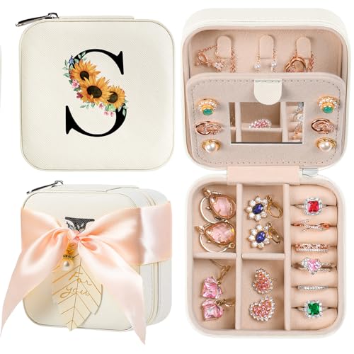 AYGXU Travel Jewelry Box for Women and Girls - Small Case With Initial A-Z - Teacher Gifts - color: white, size: S