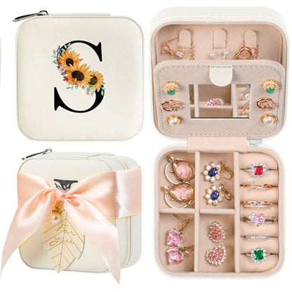 AYGXU Travel Jewelry Box for Women and Girls - Small Case With Initial A-Z - Teacher Gifts - color: white, size: S
