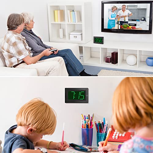 Alarm Clock,3" LED,3-level Brightness,Battery Operated,Wall-mount/Table-top - color: Black Case-green Led Digit