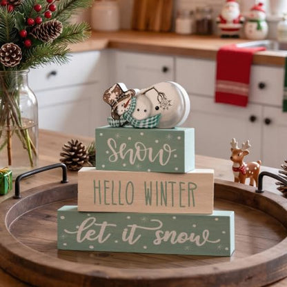 Smile 4 Pcs Christmas Signs Wooden Indoor Tabletop Decorations - style: Let It Snow