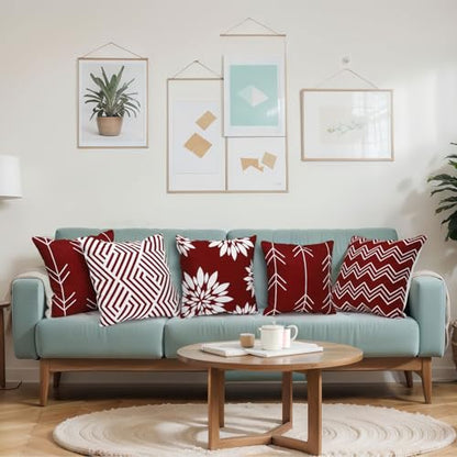 Flutesan 12 Pcs Pillow Covers 18x18 Geometric Linen for Couch, Red - color: Red