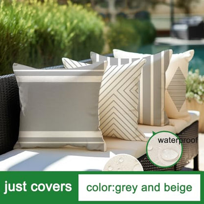 Outdoor Pillows Covers 20x20 Waterproof,Grey and Beige Set of 4(No Insert) - color: Grey and Beige, size: 20" x 20" (Pack of 4)