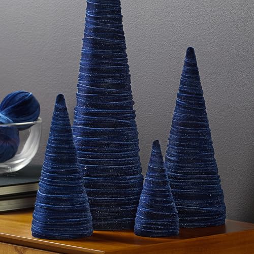 Your Heart's Content Velvet Trees Set of 4 Navy, Handcrafted Blue Valentine Tree Tabletop, Winter Wedding Centerpiece, Office Bookshelf, Cozy Gift for (Navy) - color: Navy