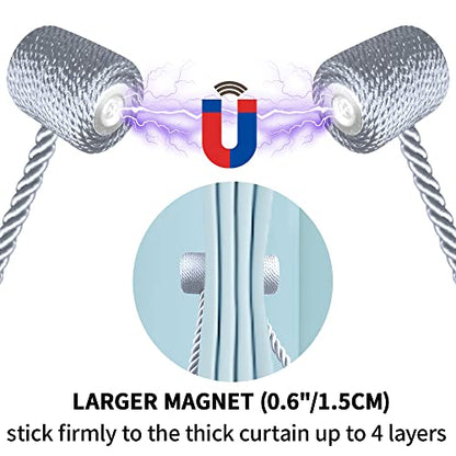 18 Inch Strong Magnetic Curtain Tiebacks, Curtain Holdbacks Modern Upgrade Strong 2021 New Twisted Style Decorative Drapery Rope Tie Backs(2 Pack Silver Grey) - color: Silver Grey