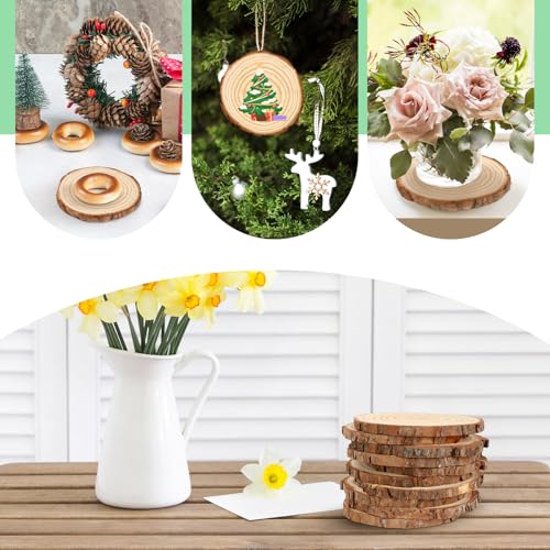 FSWCCK 10 PCS Unfinished Wood Slices for Centerpieces，4.7-5.1 Inch,Round Natural Discs with Tree Bark,Wooden Cookies Circles for Crafts Christmas Ornaments, Rustic Wedding Table Decoration (4.7"-5.1") - size: 10 Pcs 4.7"-5.1"